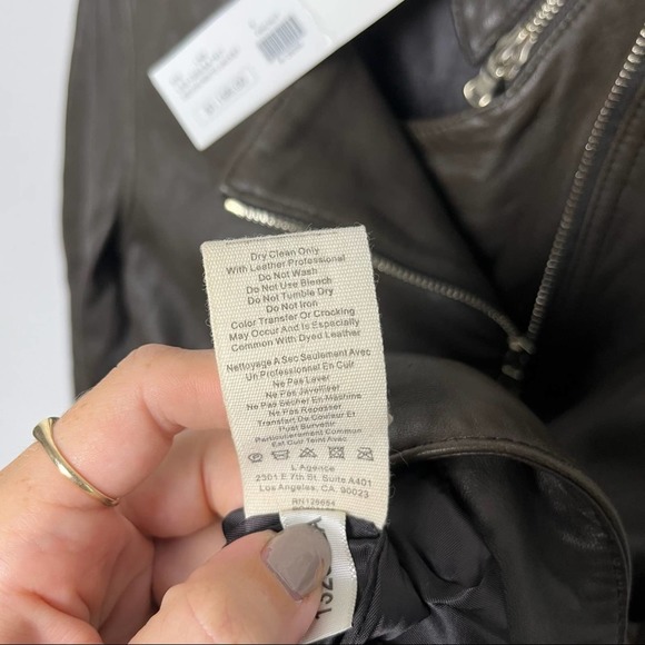 NWT L'Agence Devon Lamb Leather Stand Collar Walnut Moto Jacket Size 6 - Picture 9 of 9